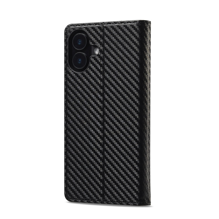 For iPhone 16 Plus LC.IMEEKE Carbon Fiber Leather Phone Case(Vertical Black)