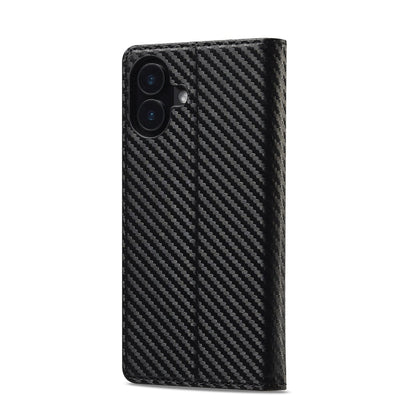 For iPhone 16 Plus LC.IMEEKE Carbon Fiber Leather Phone Case(Vertical Black)