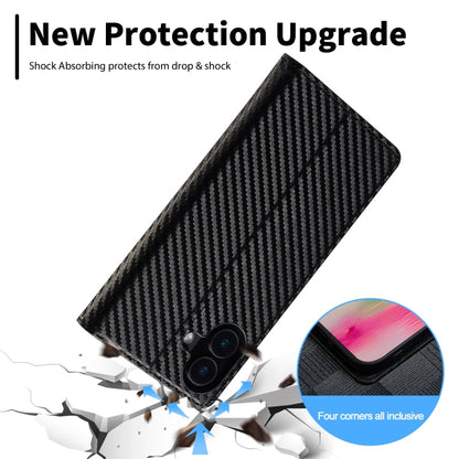 For iPhone 16 Plus LC.IMEEKE Carbon Fiber Leather Phone Case(Vertical Black)