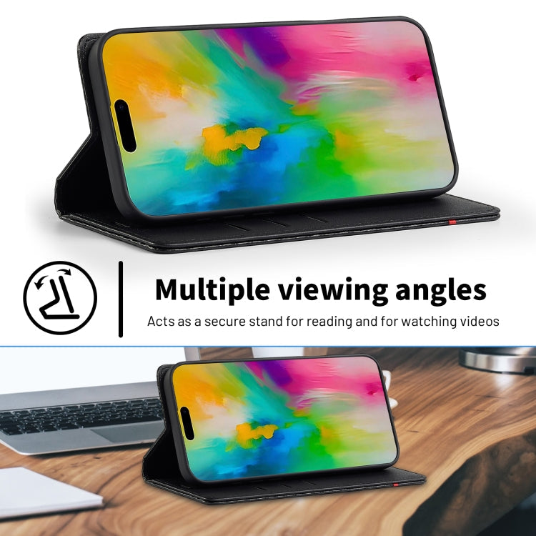 For iPhone 16 Plus LC.IMEEKE Carbon Fiber Leather Phone Case(Vertical Black)