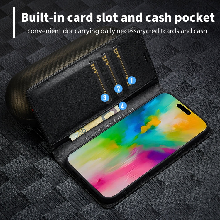 For iPhone 16 LC.IMEEKE Carbon Fiber Leather Phone Case(Horizontal Black)