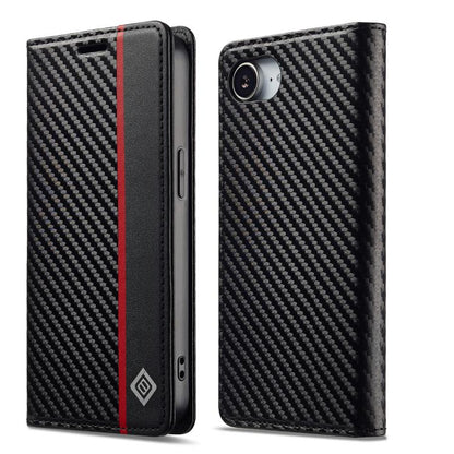 For iPhone 17e / 16e LC.IMEEKE Carbon Fiber Leather Phone Case(Vertical Black)