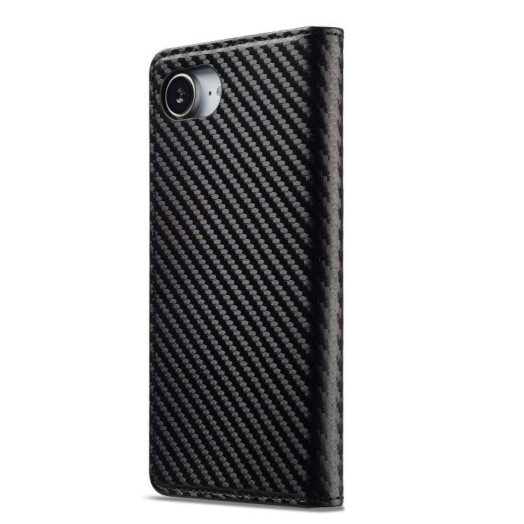 For iPhone 17e / 16e LC.IMEEKE Carbon Fiber Leather Phone Case(Vertical Black)