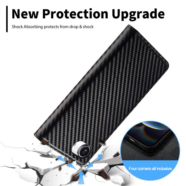 For iPhone 17e / 16e LC.IMEEKE Carbon Fiber Leather Phone Case(Vertical Black)