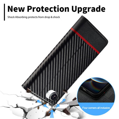 Pour iPhone 17e / 16e Coque de téléphone en cuir fibre de carbone LC.IMEEKE (Noir horizontal)