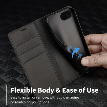Pour iPhone 17e / 16e Coque de téléphone en cuir fibre de carbone LC.IMEEKE (Noir horizontal)