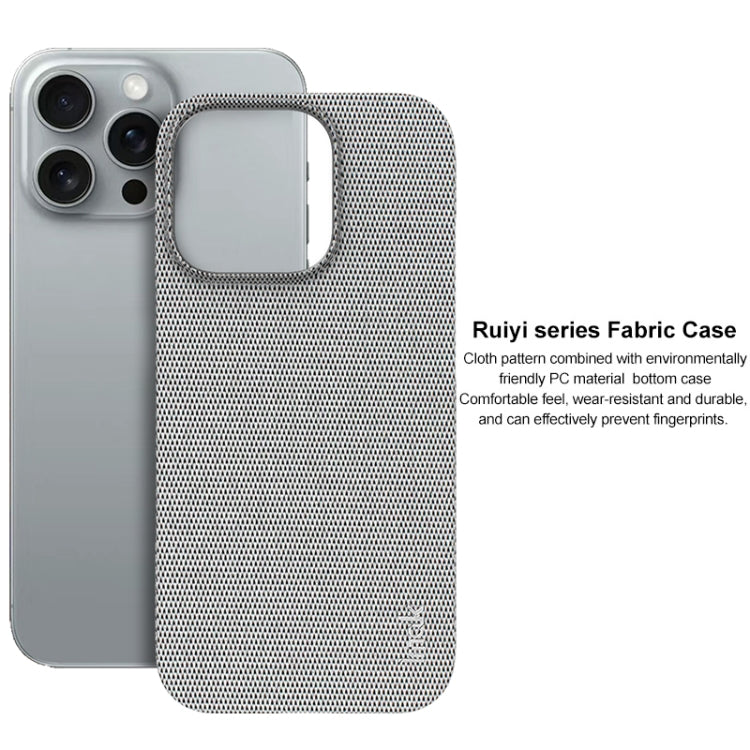 Pour iPhone 16 Pro Max Étui de Téléphone en Tissu PU + PC imak Ruiyi Series (Gris Clair)