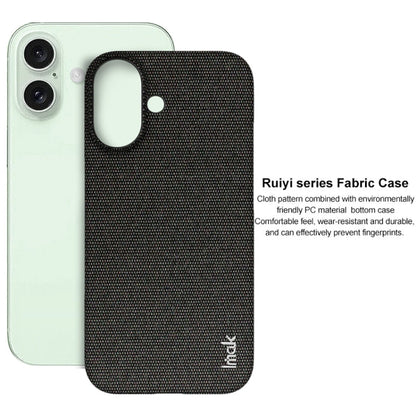 For iPhone 16 imak Ruiyi Series Cloth Texture PU + PC Phone Case(Black)