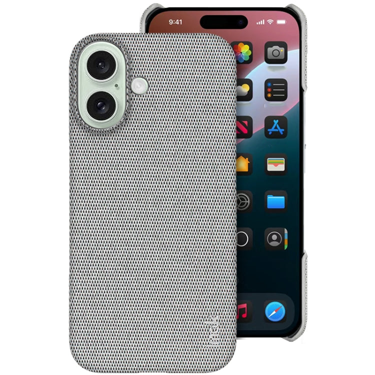 Pour iPhone 16 Coque de téléphone en tissu texturé PU + PC de la série imak Ruiyi (gris clair)