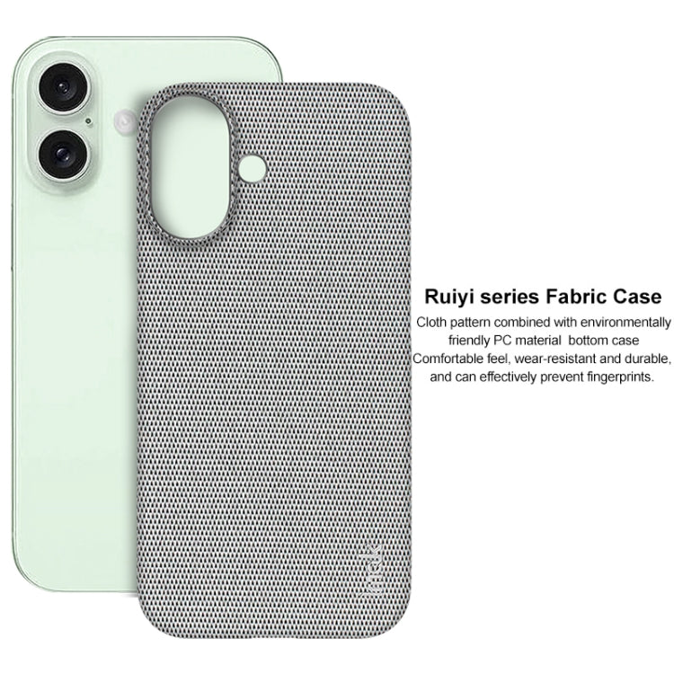 Pour iPhone 16 Coque de téléphone en tissu texturé PU + PC de la série imak Ruiyi (gris clair)