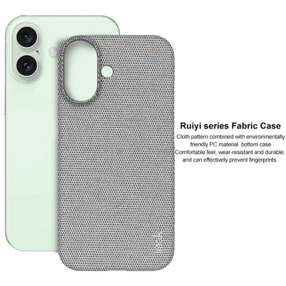 Pour iPhone 16 Coque de téléphone en tissu texturé PU + PC de la série imak Ruiyi (gris clair)