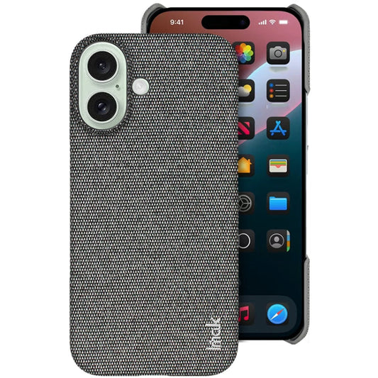 For iPhone 16 imak Ruiyi Series Cloth Texture PU + PC Phone Case(Dark Grey)