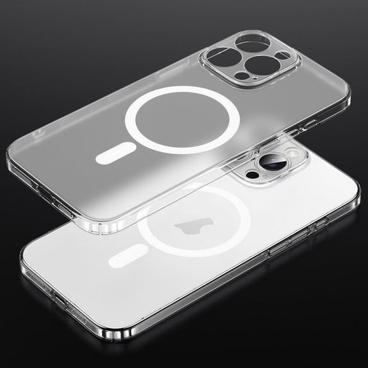 Pour iPhone 14 Pro Max SULADA Série Crystal Sand Étui de Téléphone Magnétique Magsafe Givré Électroplaqué (Transparent)