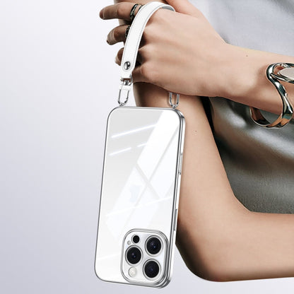 Pour iPhone 16 Pro SULADA Coque de Téléphone en TPU Souple Électroplaquée Transparente avec Dragonne (Argent)