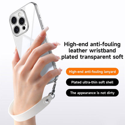 For iPhone 13 Pro SULADA  Electroplated Clear TPU Soft Frame Phone Case with Wrist Strap(Purple)