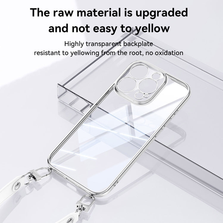 For iPhone 13 Pro Max SULADA  Electroplated Clear TPU Soft Frame Phone Case with Wrist Strap(Silver)
