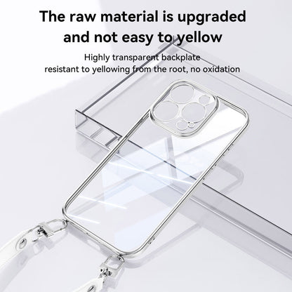 For iPhone 13 Pro Max SULADA  Electroplated Clear TPU Soft Frame Phone Case with Wrist Strap(Silver)