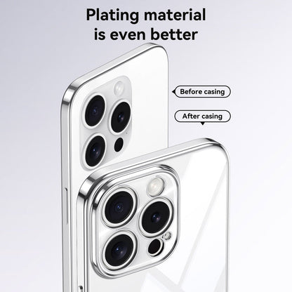 For iPhone 14 SULADA  Electroplated Clear TPU Soft Frame Phone Case with Wrist Strap(Purple)