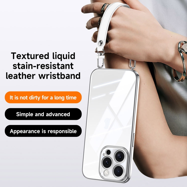 For iPhone 13 SULADA  Electroplated Clear TPU Soft Frame Phone Case with Wrist Strap(Silver)