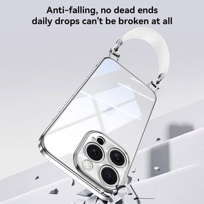 For iPhone 13 Pro Max SULADA  Electroplated Clear TPU Soft Frame Phone Case with Wrist Strap(Silver)