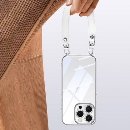 For iPhone 13 Pro Max SULADA  Electroplated Clear TPU Soft Frame Phone Case with Wrist Strap(Silver)