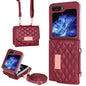 For Samsung Galaxy Z Flip6 / Flip7 FE VIETAO Rhombic Texture Wallet PU Phone Case with Long Lanyard(Red)