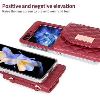 For Samsung Galaxy Z Flip6 / Flip7 FE VIETAO Rhombic Texture Wallet PU Phone Case with Long Lanyard(Red)