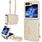 For Samsung Galaxy Z Flip6 / Flip7 FE VIETAO Rhombic Texture Wallet PU Phone Case with Long Lanyard(Beige)