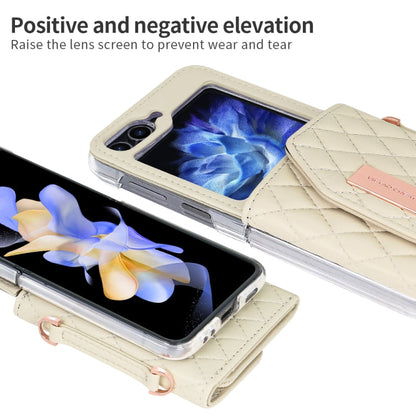 For Samsung Galaxy Z Flip6 / Flip7 FE VIETAO Rhombic Texture Wallet PU Phone Case with Long Lanyard(Beige)