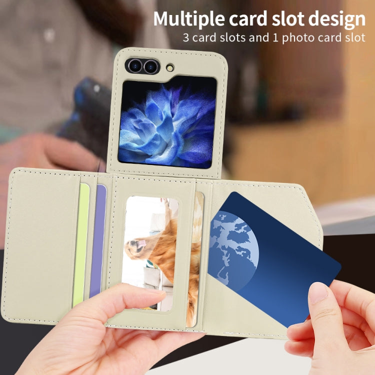 For Samsung Galaxy Z Flip6 / Flip7 FE VIETAO Rhombic Texture Wallet PU Phone Case with Long Lanyard(Beige)
