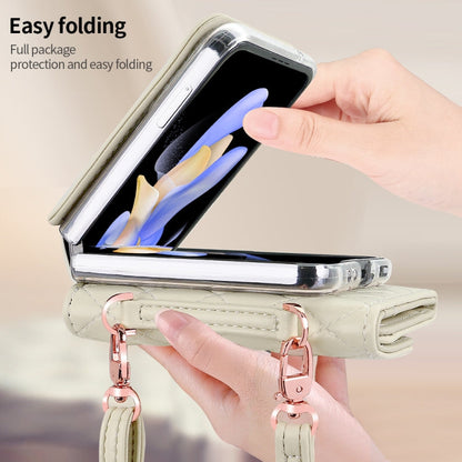 For Samsung Galaxy Z Flip6 / Flip7 FE VIETAO Rhombic Texture Wallet PU Phone Case with Long Lanyard(Beige)
