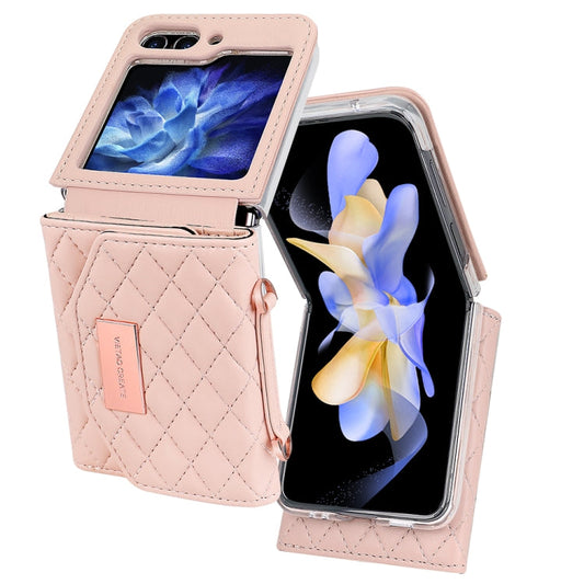For Samsung Galaxy Z Flip6 / Flip7 FE VIETAO Rhombic Texture Wallet PU Phone Case with Long Lanyard(Pink)