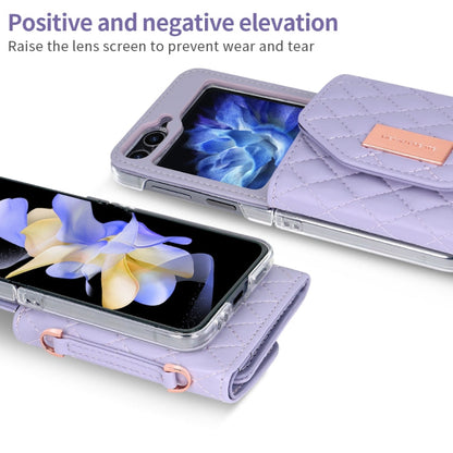 For Samsung Galaxy Z Flip6 / Flip7 FE VIETAO Rhombic Texture Wallet PU Phone Case with Long Lanyard(Purple)