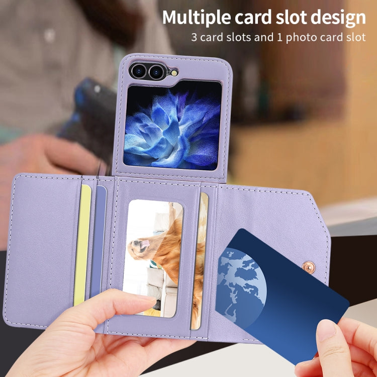 For Samsung Galaxy Z Flip6 / Flip7 FE VIETAO Rhombic Texture Wallet PU Phone Case with Long Lanyard(Purple)