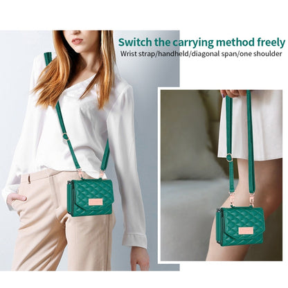 For Samsung Galaxy Z Flip5 VIETAO Rhombic Texture Wallet PU Phone Case with Long Lanyard(Green)