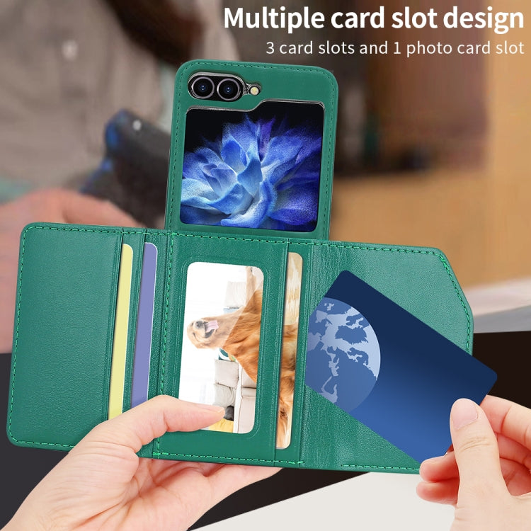 For Samsung Galaxy Z Flip5 VIETAO Rhombic Texture Wallet PU Phone Case with Long Lanyard(Green)