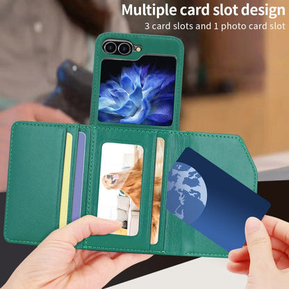 For Samsung Galaxy Z Flip5 VIETAO Rhombic Texture Wallet PU Phone Case with Long Lanyard(Green)