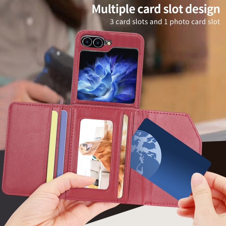 For Samsung Galaxy Z Flip5 VIETAO Rhombic Texture Wallet PU Phone Case with Long Lanyard(Red)