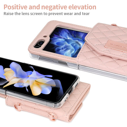 Pour Samsung Galaxy Z Flip5, étui de téléphone en PU avec motif losange et lanière longue VIETAO (rose)