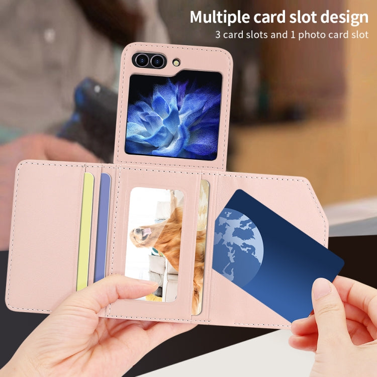 Pour Samsung Galaxy Z Flip5, étui de téléphone en PU avec motif losange et lanière longue VIETAO (rose)