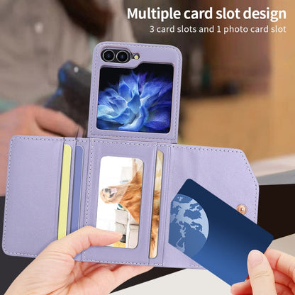 For Samsung Galaxy Z Flip5 VIETAO Rhombic Texture Wallet PU Phone Case with Long Lanyard(Purple)