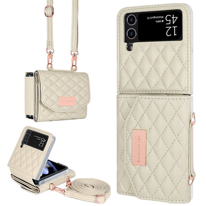 Pour Samsung Galaxy Z Flip4 Étui de Téléphone en PU avec Texture Rhombique et Longue Lanière VIETAO (Beige)