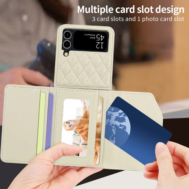 Pour Samsung Galaxy Z Flip4 Étui de Téléphone en PU avec Texture Rhombique et Longue Lanière VIETAO (Beige)