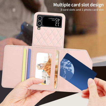 Pour Samsung Galaxy Z Flip4 VIETAO Étui portefeuille de téléphone en PU avec texture rhomboïde et longue dragonne (Rose)