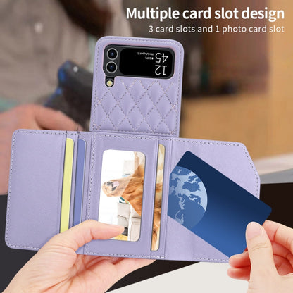 For Samsung Galaxy Z Flip4 VIETAO Rhombic Texture Wallet PU Phone Case with Long Lanyard(Purple)