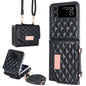 For Samsung Galaxy Z Flip3 5G VIETAO Rhombic Texture Wallet PU Phone Case with Long Lanyard(Black)