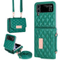 For Samsung Galaxy Z Flip3 5G VIETAO Rhombic Texture Wallet PU Phone Case with Long Lanyard(Green)