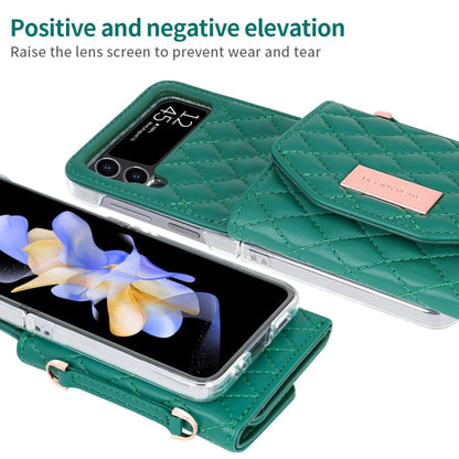 For Samsung Galaxy Z Flip3 5G VIETAO Rhombic Texture Wallet PU Phone Case with Long Lanyard(Green)