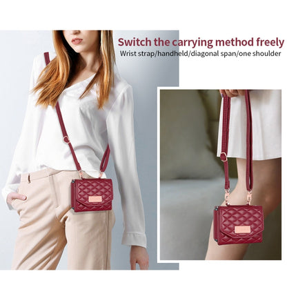 For Samsung Galaxy Z Flip3 5G VIETAO Rhombic Texture Wallet PU Phone Case with Long Lanyard(Red)
