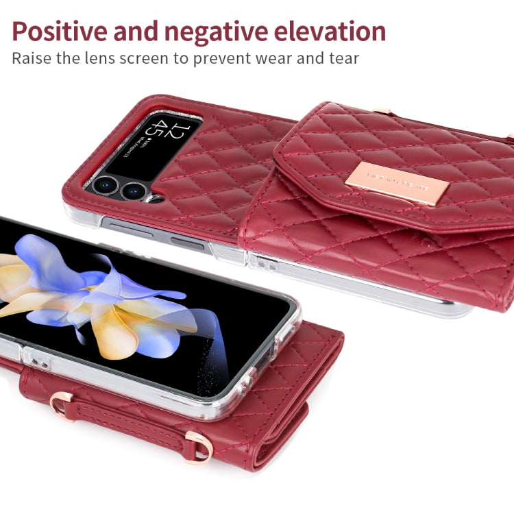 For Samsung Galaxy Z Flip3 5G VIETAO Rhombic Texture Wallet PU Phone Case with Long Lanyard(Red)